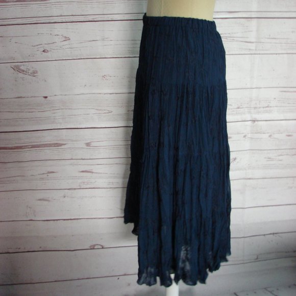 Navy Blue Embroidered Broomstick Layered Skirt PS - Picture 6 of 16